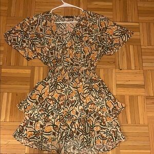 Zara Bohemian Print Dress with Orange and Brown Accents